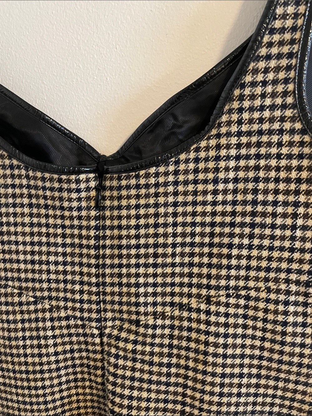 Alexa Chung Edwige Houndstooth Tweed Mini Dress Women’s Size 10 Patent Trim Bow - Picture 10 of 13